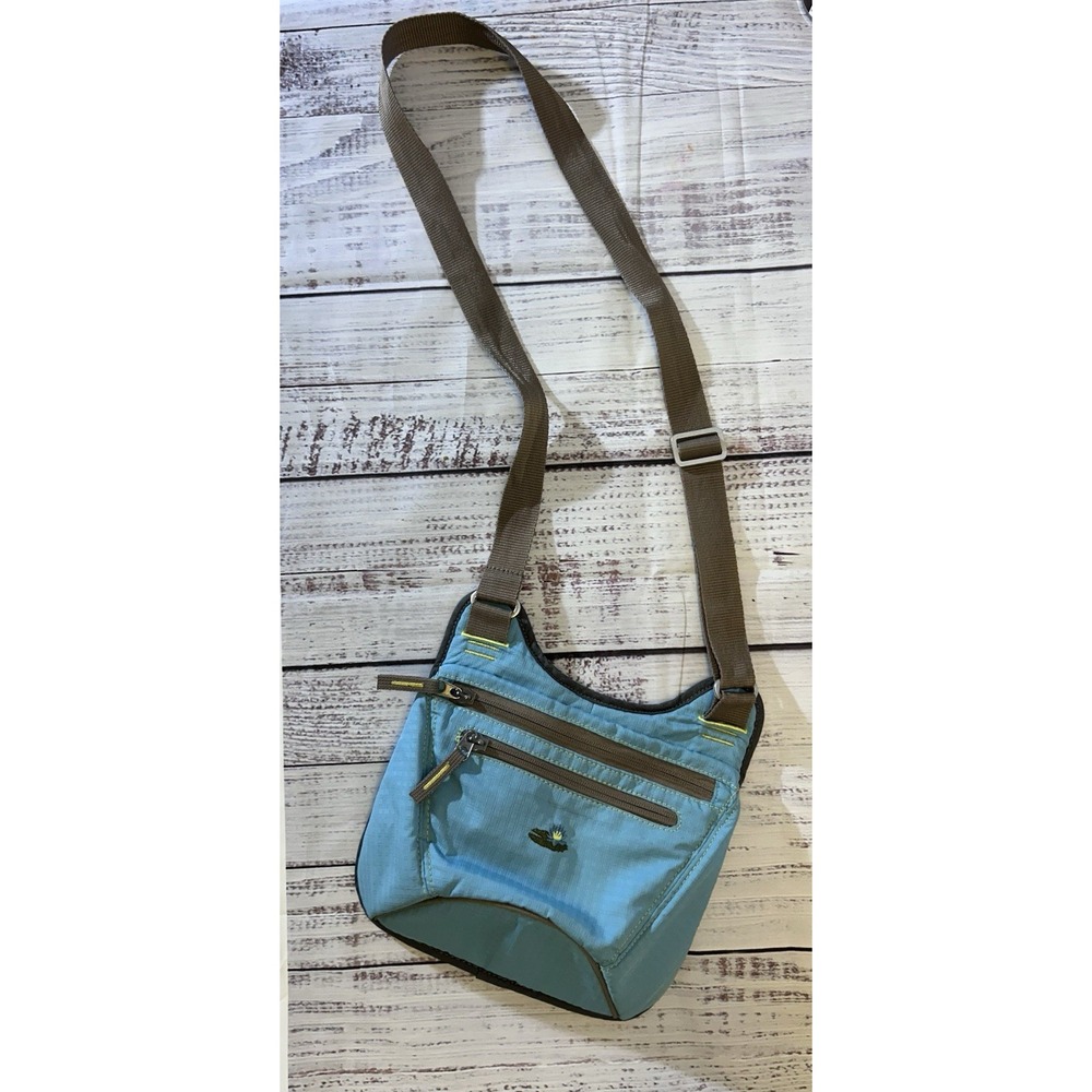 Lilypond Crossbody Bag Blue Brown Ripstop Nylon Mesh Adjustable Strap Travel